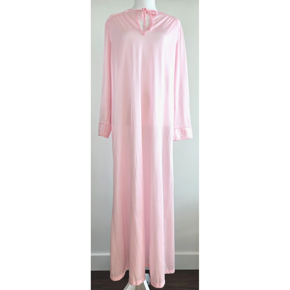 Vintage 80s Daimaru Lingerie Long Sleeves Pink Tie Collar Quilted Shoulders Cott